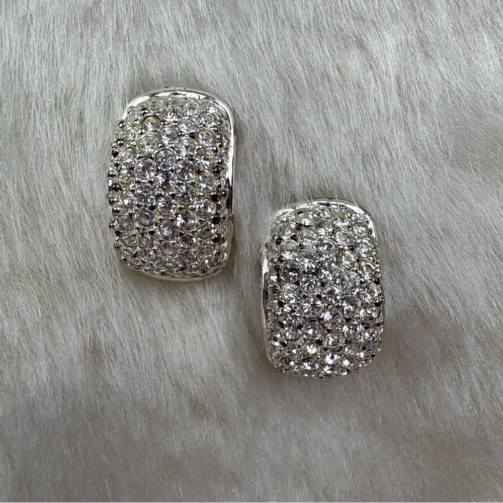Vintage Roman Rhinestone Silver Earrings 90s Y2K Formal Pierced Earrings Glamour